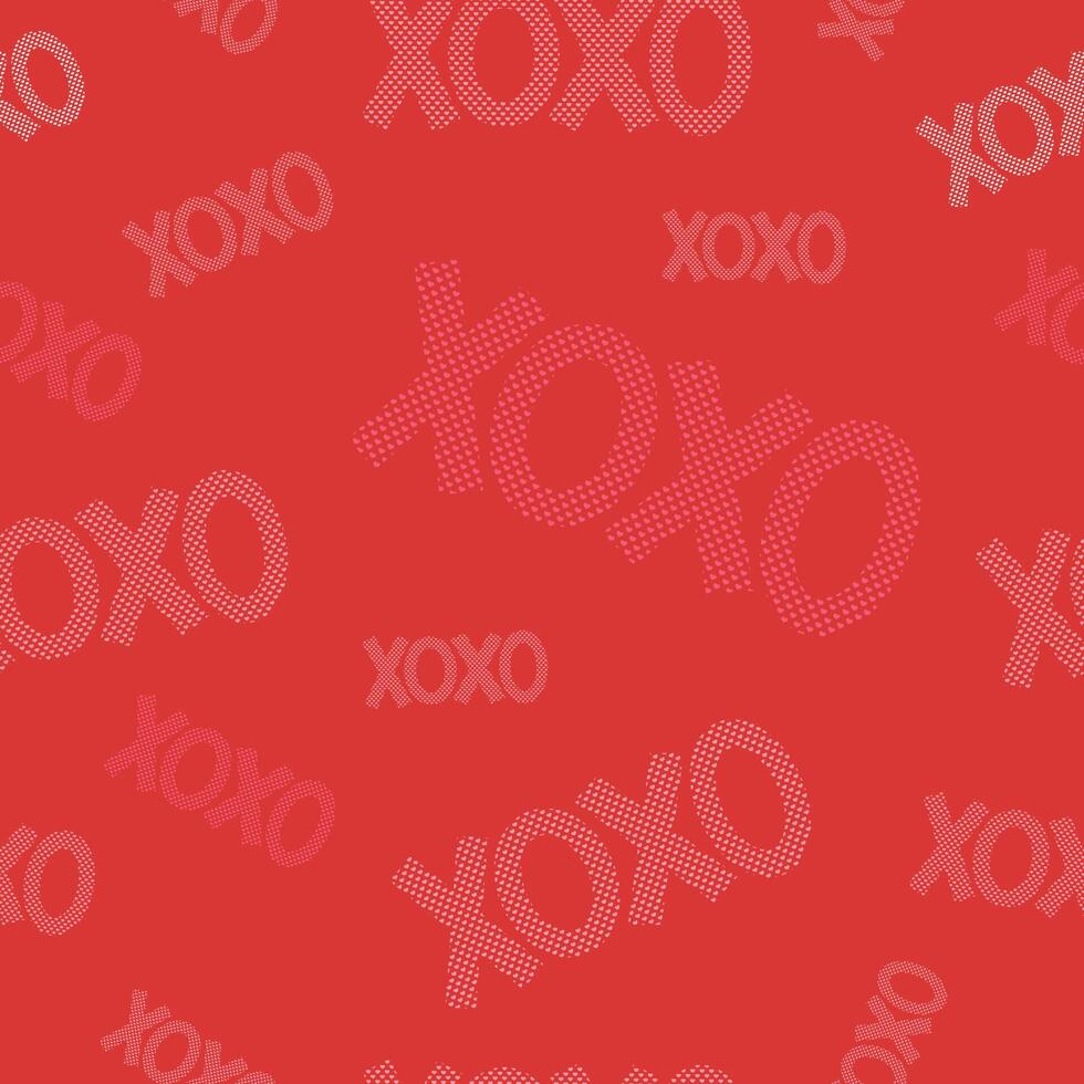 Xoxo scattered words seamless pattern. Valentine day repeated text ornaments with hearts. Vector illustration design for background, textile, fabric, wrapper.