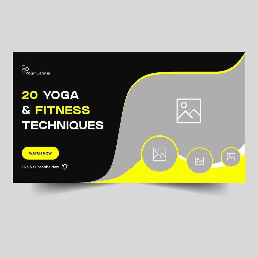Yoga and fitness training tips and tricks video thumbnail banner design, daily workout video cover banner design, fully editable vector eps 10 file format