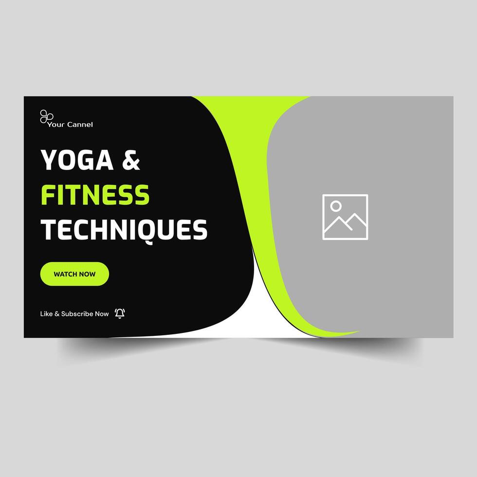 Trendy yoga and fitness video thumbnail banner design, body fitness training tips and tricks video cover banner design, fully editable vector eps 10 file format