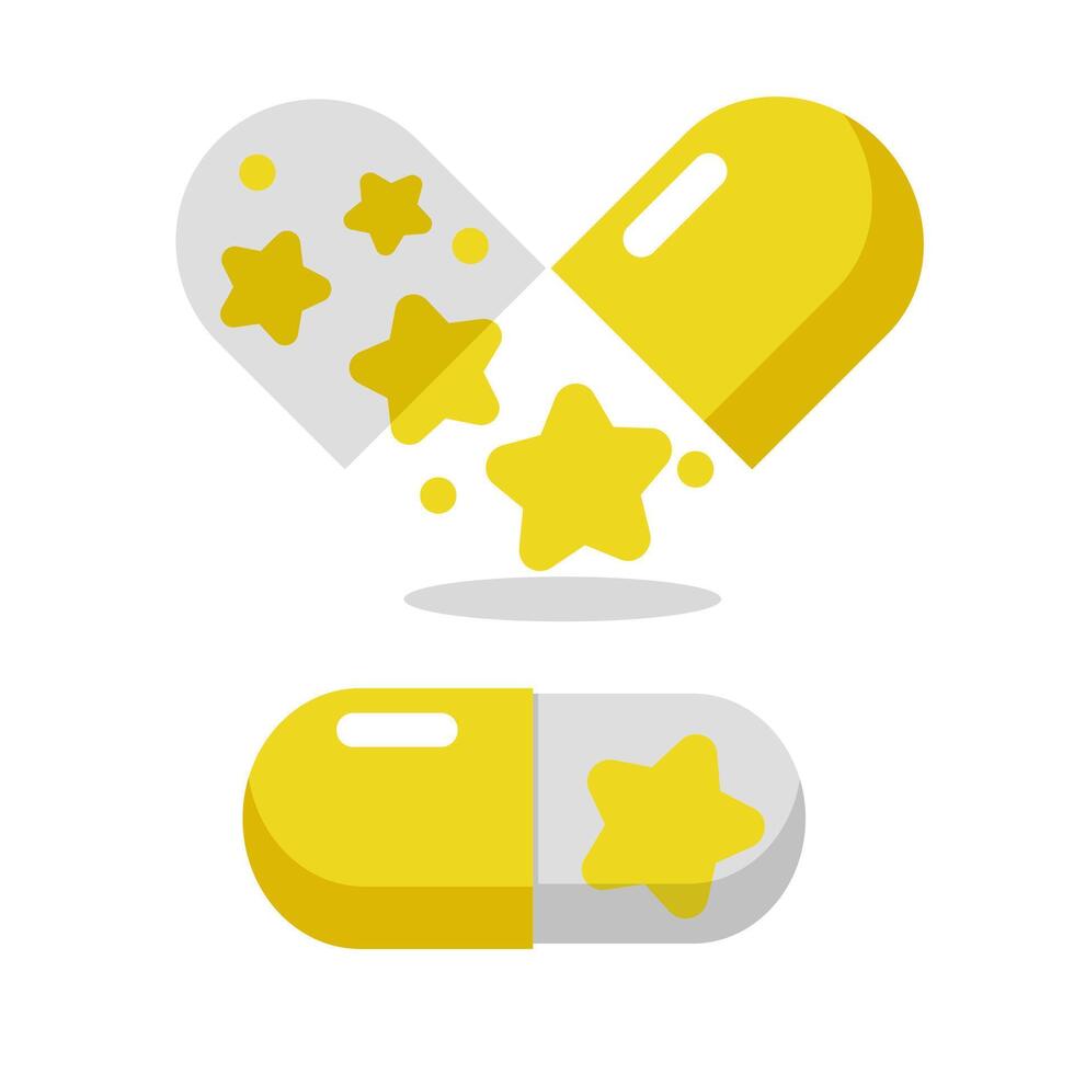 Valentine Sticker. Yellow color. Modern Flat Vector Concept Illustrations. Capsule Pill with Stars Icon. Social Media Ads.