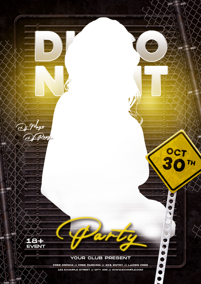 Disco night party flyer template psd