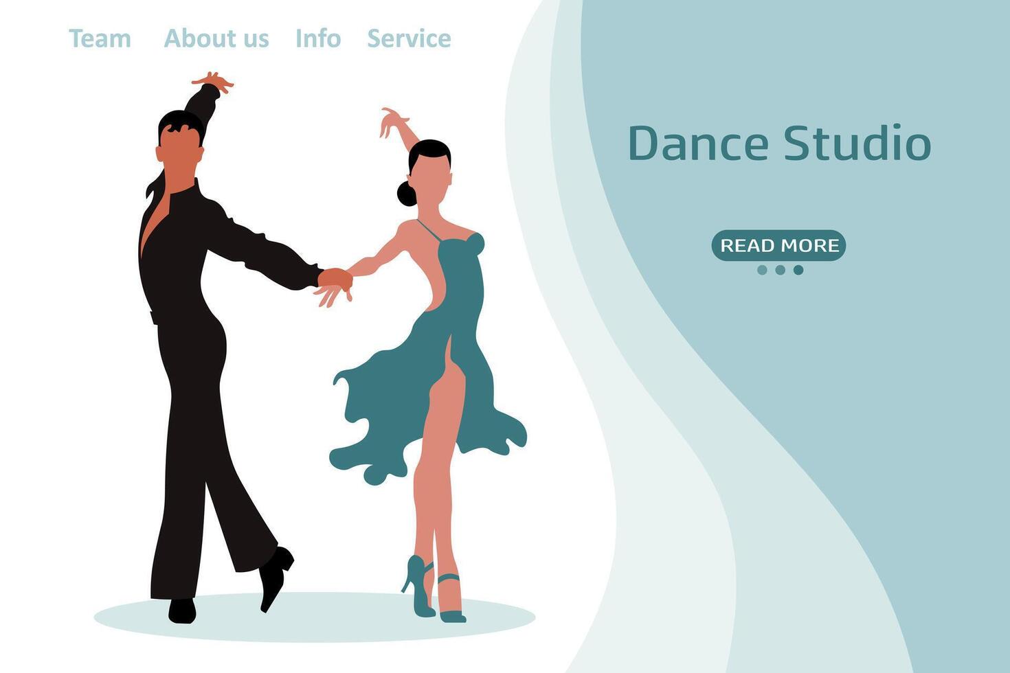 Elegant dancing couple. Web banner, landing page for dance studio. Illustration, vector