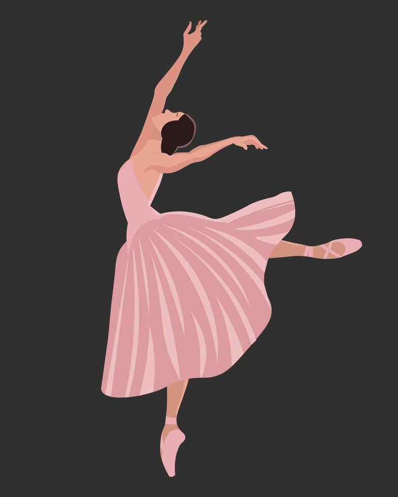 Elegant ballerina, woman dancer in a flying pose. Illustration, vector