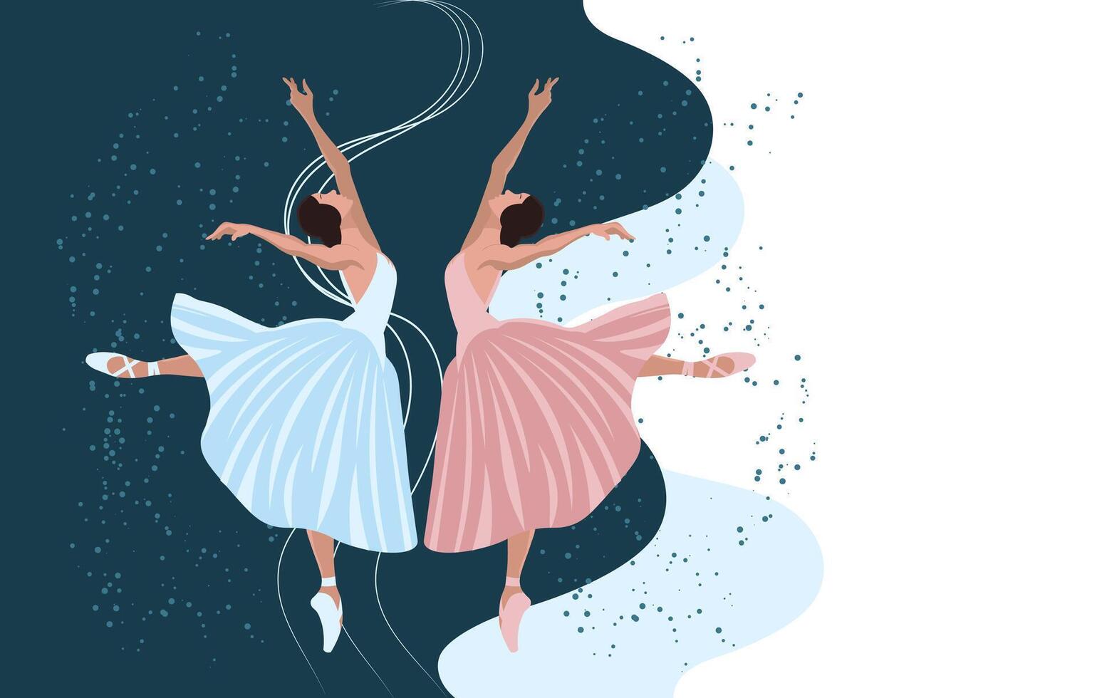 Women ballerinas dancing, classical ballet on an abstract background. Copy space banner, ballet studio poster, vector. vector