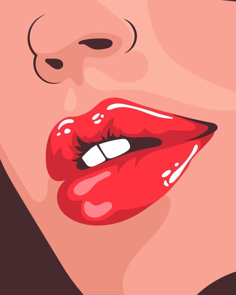 retrato de un hermosa mujer con rosado labios. belleza logo. Moda y belleza concepto. pared Arte. vector