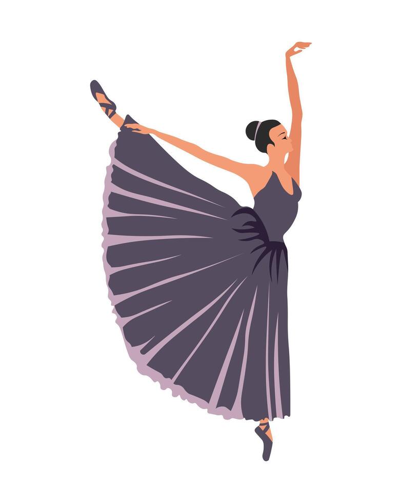 Elegant ballerina, woman dancer in a flying pose. Illustration, vector