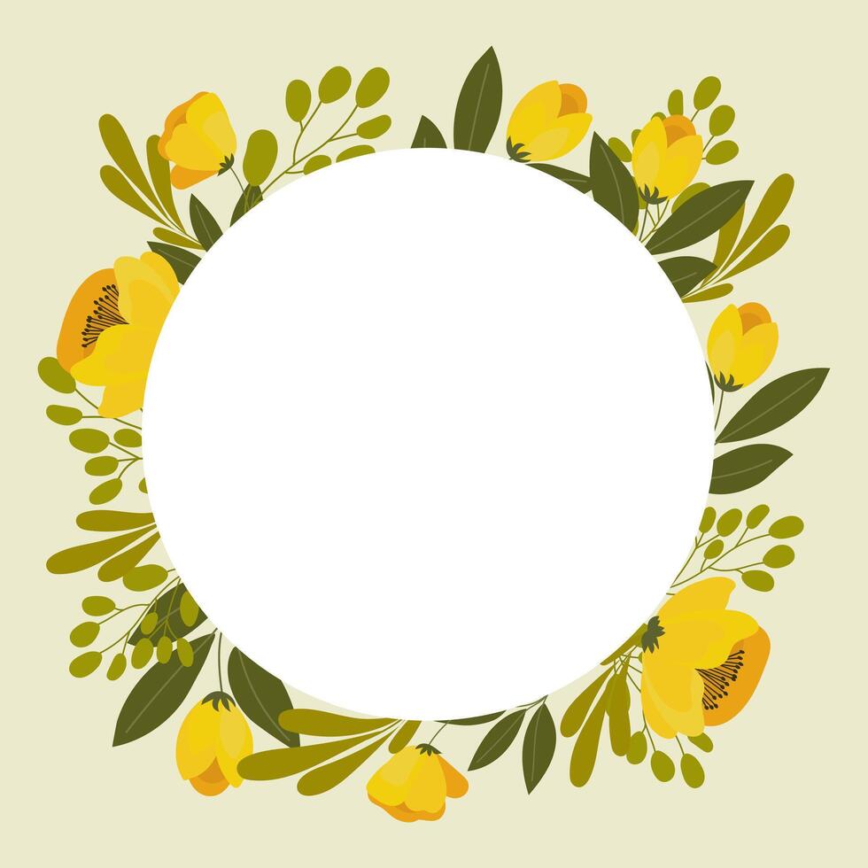 marco de amarillo amapolas y tulipanes floral marco para boda, de la madre día. ilustración, vector. vector