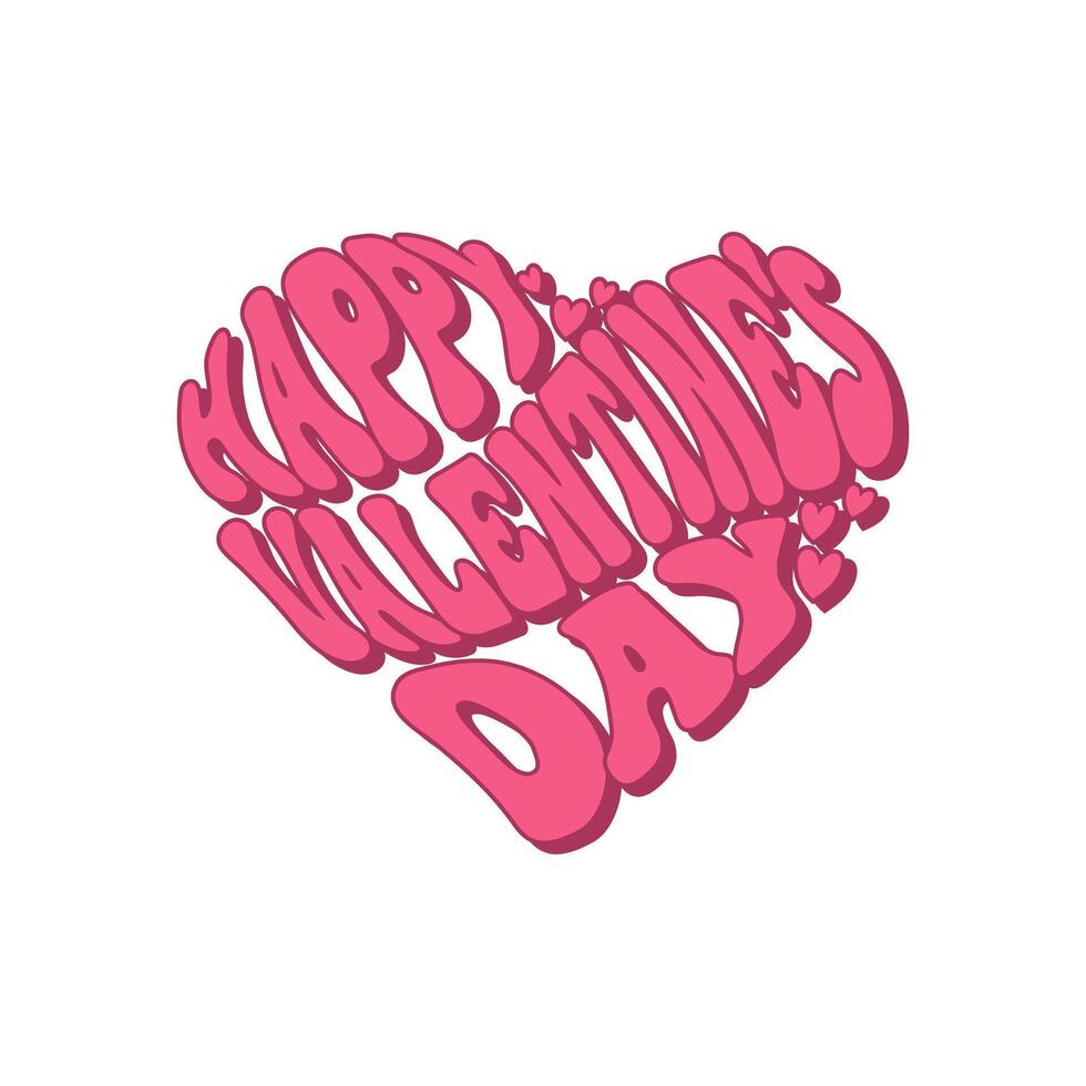 Happy Valentine's Day lettering in heart shape. Greeting retro illustration, postcard. Vector