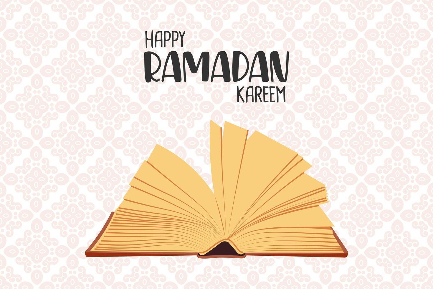 Poster of Ramadan Kareem with the book Quran. Islamic greeting card, holiday cover, banner template. Vector
