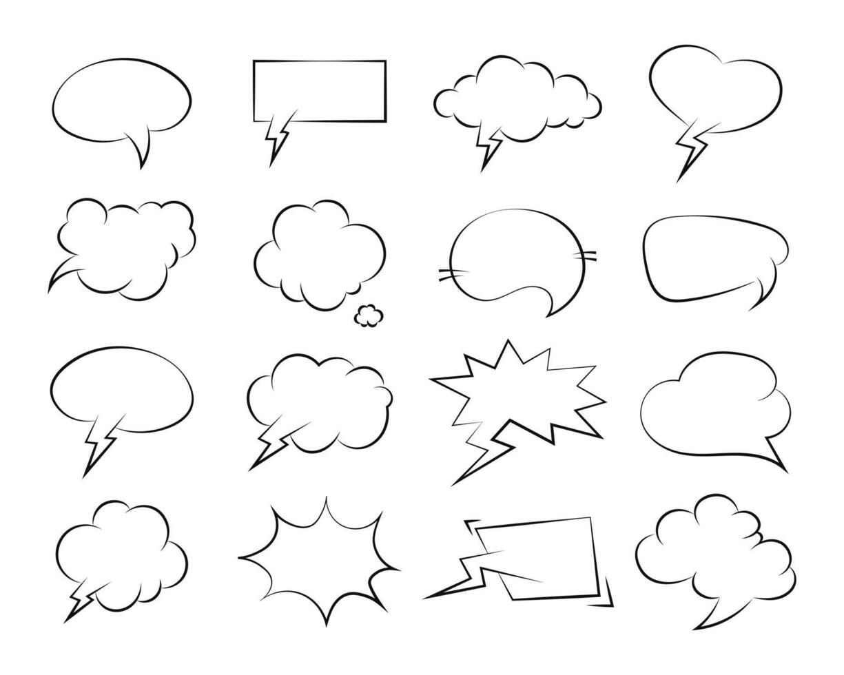 Set of comic speech bubbles. Retro empty comic bubbles collection. Vintage design, pop art style. Vector