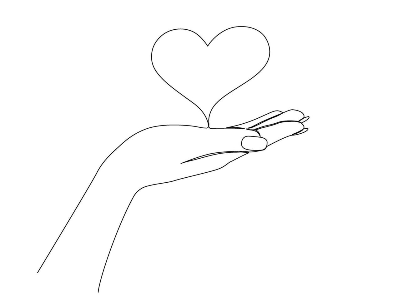 One continuous line drawing of hand holding heart. Donor Day Concept. Vector illustration