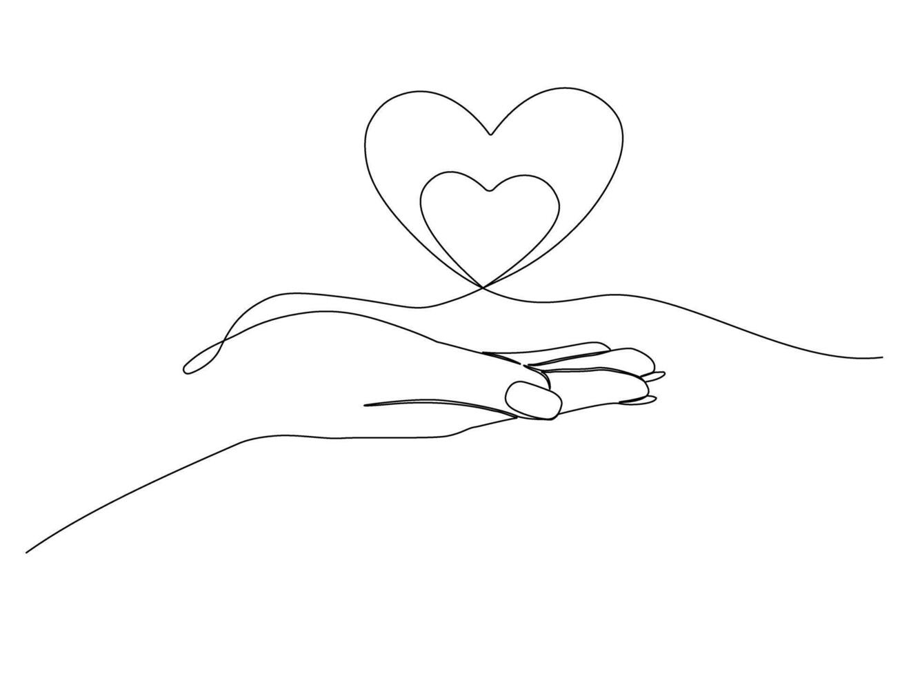 uno continuo línea dibujo de mano participación dos corazón. vector ilustración