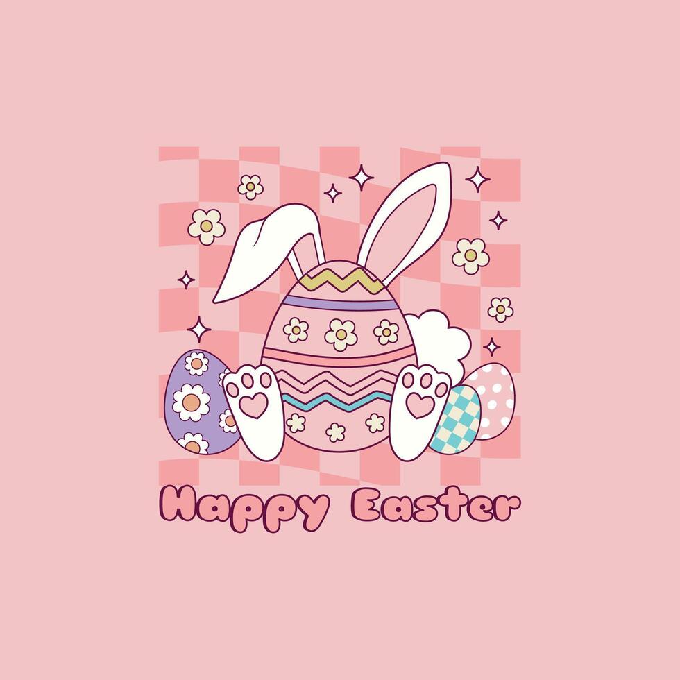linda retro Pascua de Resurrección huevo ilustración con conejito orejas y patas vector