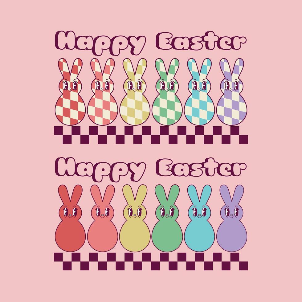 linda retro ilustración de chocolate conejos en varios colores vector
