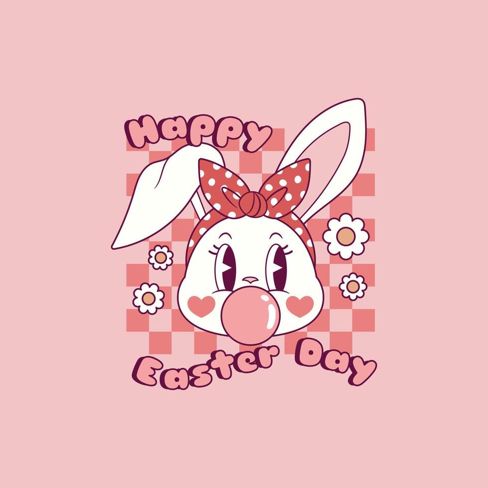 cute retro illustration of bunny with pin up style head scarf for easter vector