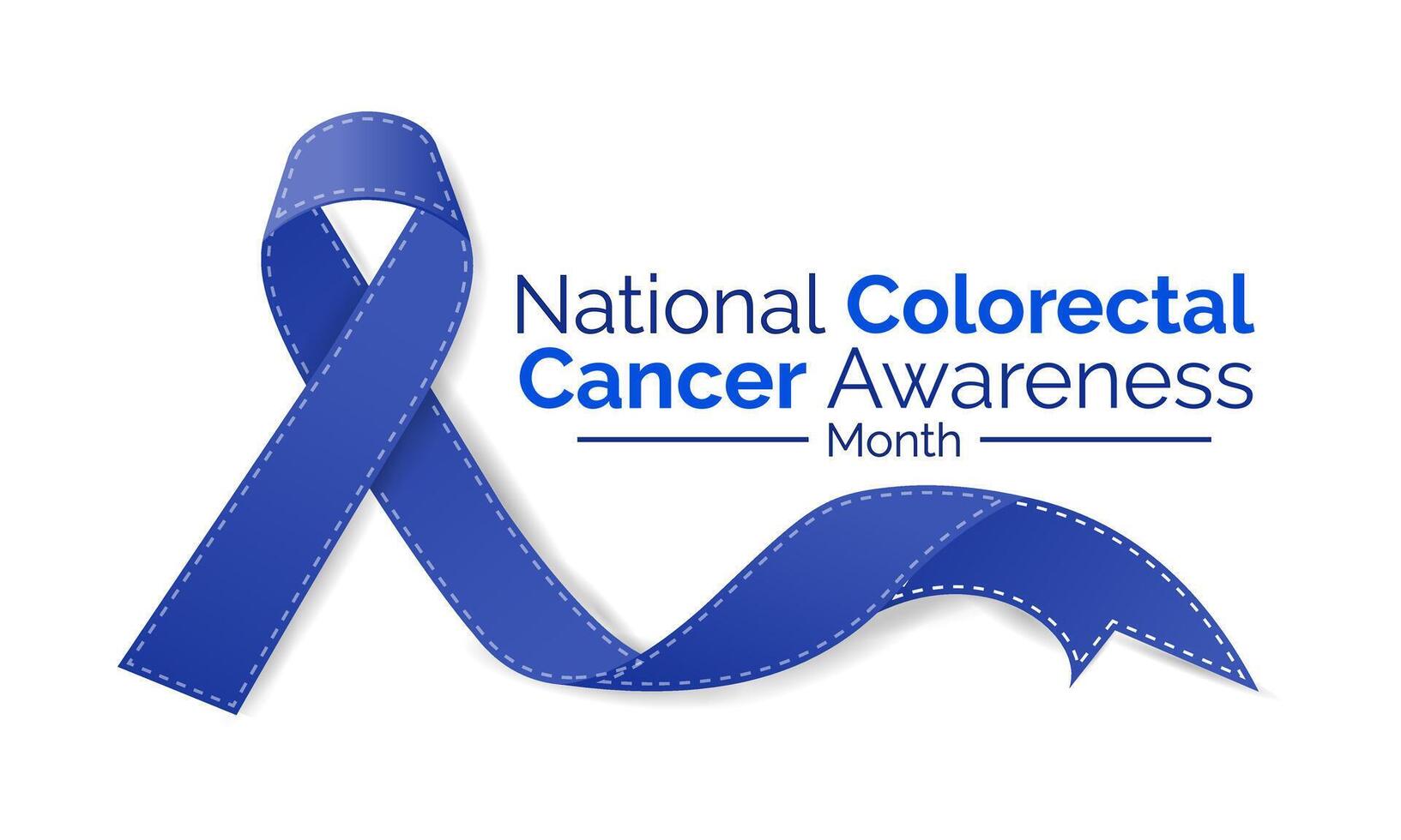 Colorectal Cancer awareness month is March.  Banner, poster, card, background design with  blue ribbon and text. Vector illustration.