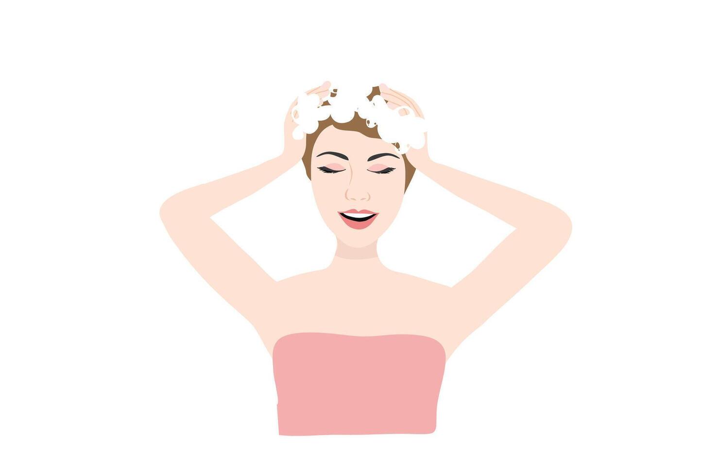 Woman washing shampoo vector illustration