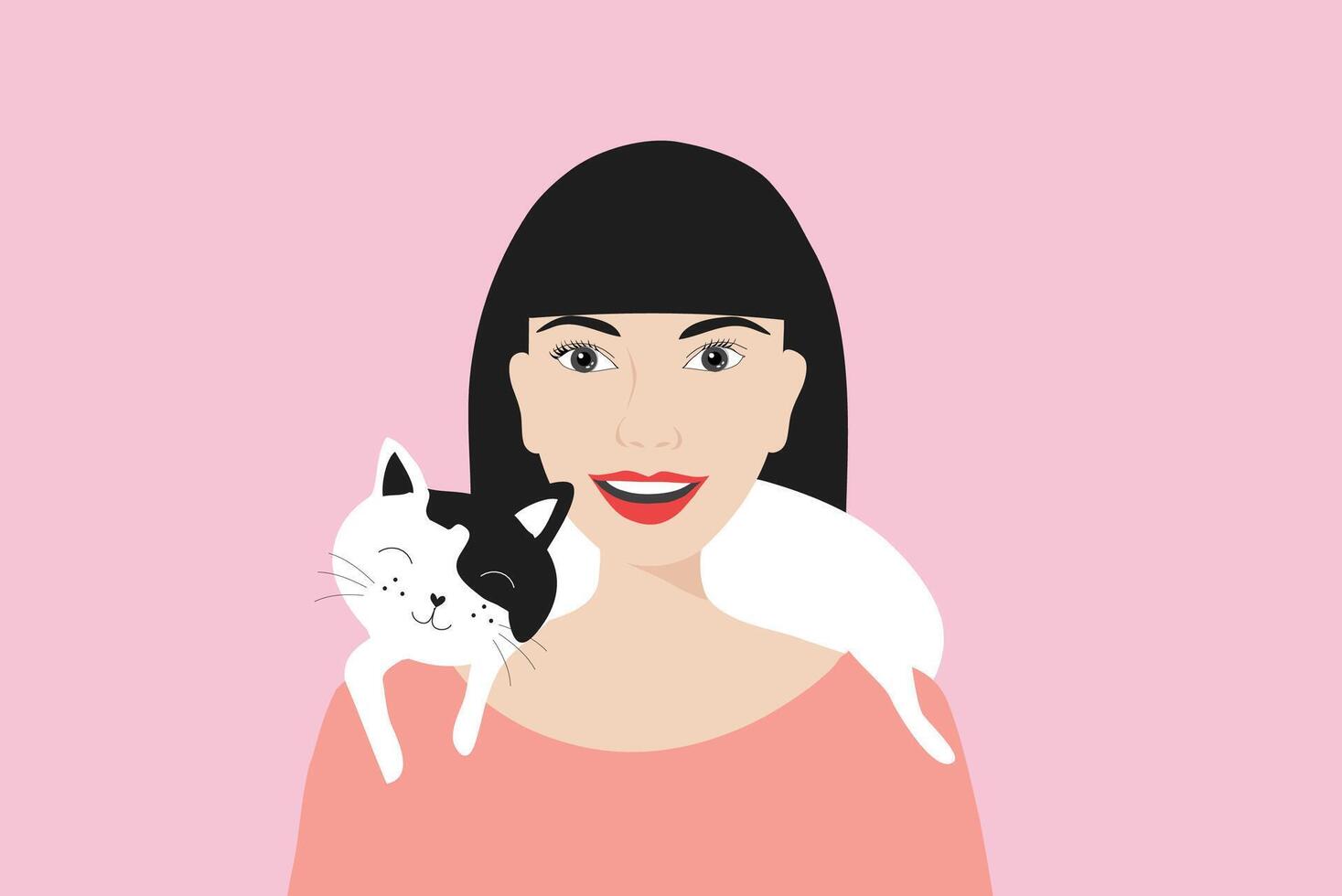 consumidor de mascotas concepto, mujer con encantador gato vector ilustración