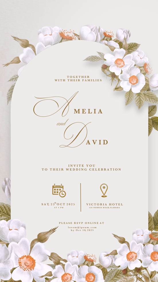 Digital Wedding Invitation with White Rose psd