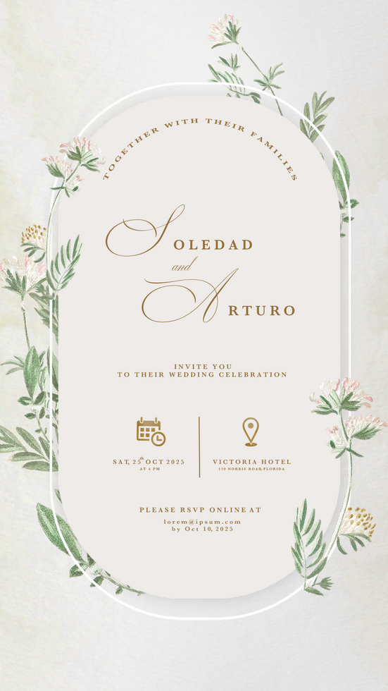 Digital Wedding Invitation with Foliage psd