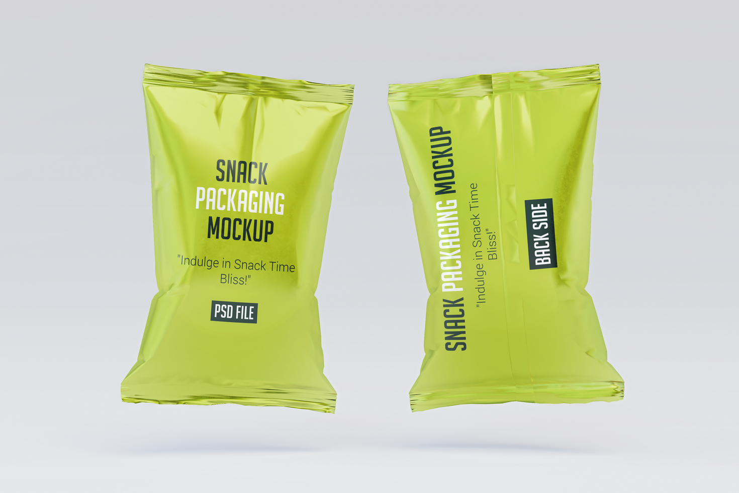 Two Floating Snack Packaging front and back side design mockup template psd