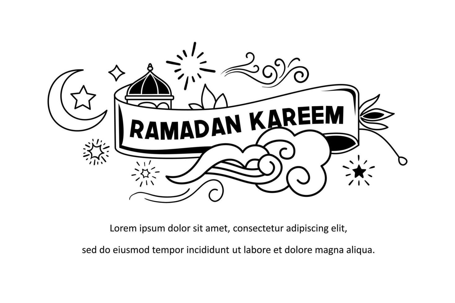Doodles line art of ramadan kareem greeting card concept. Vector illustration.