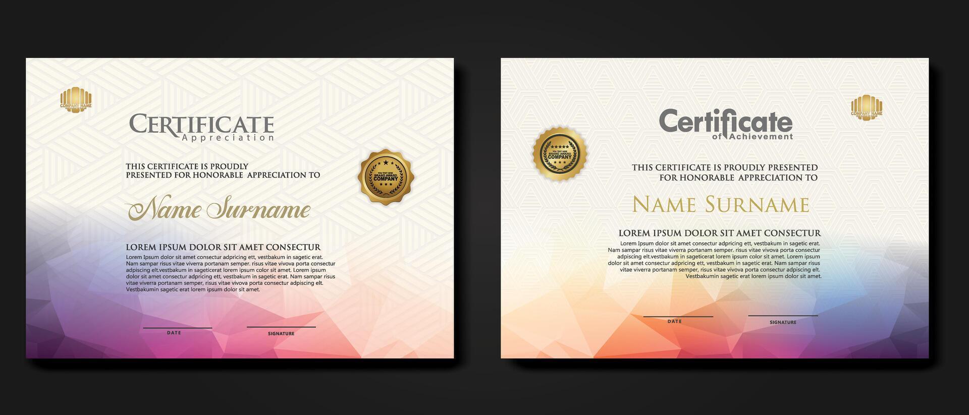 Modern certificate template with colorful polygonal shape effect vector