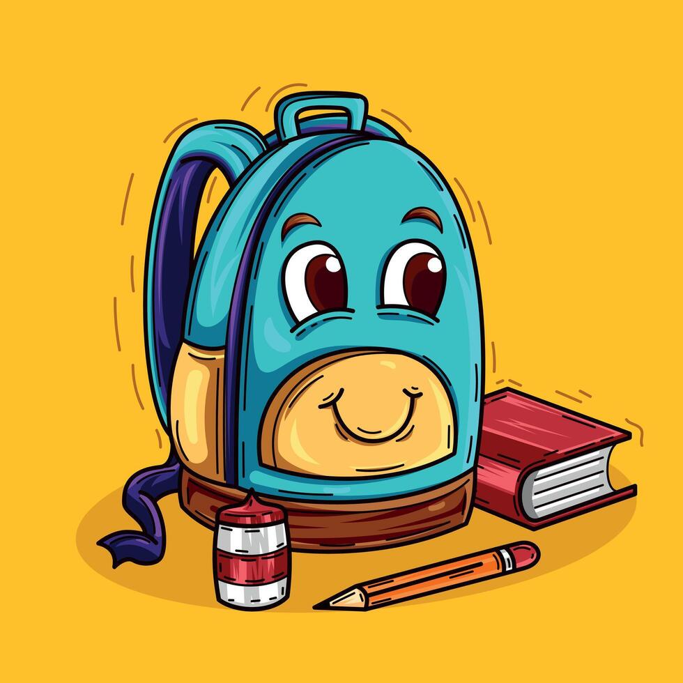 briefcase with smile in cartoon style vector illustration, design for school season