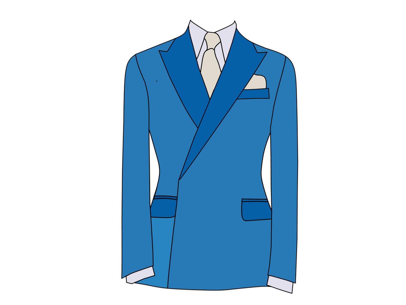 Vector illustration of a dark blue Tuxedo suit. A theme with a blue background themed fashion entrepreneur clothes