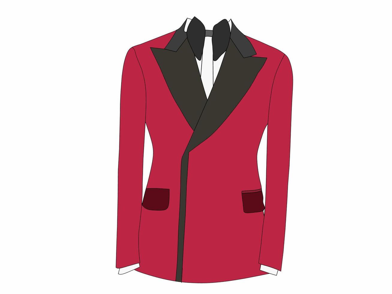 Vector illustration of a Tuxedo dress in dark red on a white background. The theme of fashion clothing is based on business and work.