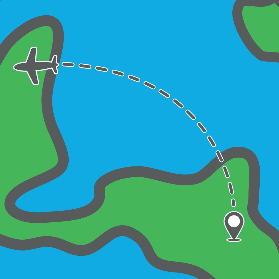 vector concept design illustration of airplane flight route.