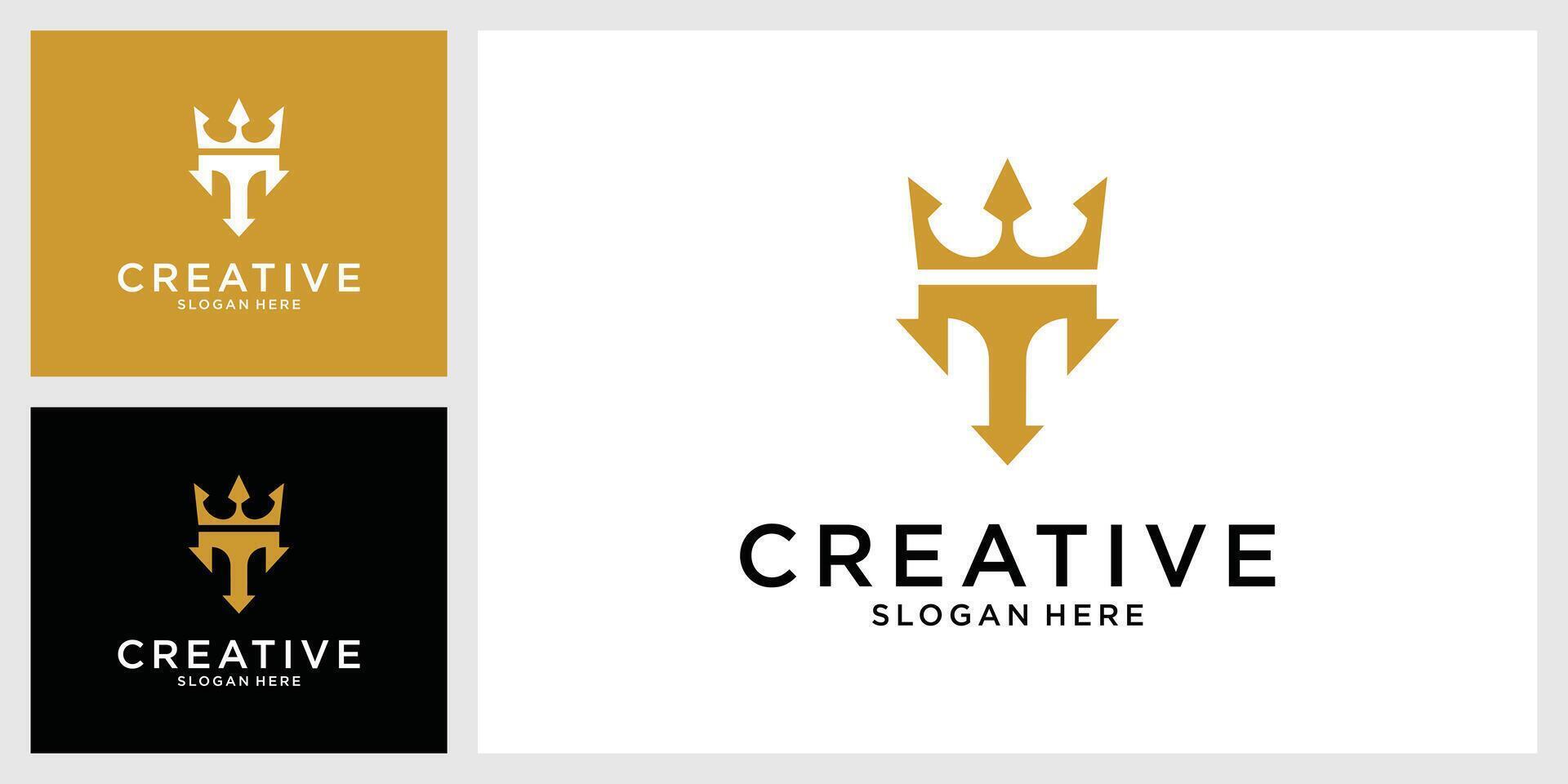 Initial letter T with crown icon vector design