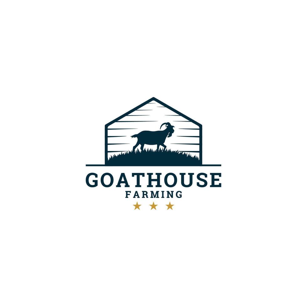 Goat farm logo template, sheep on grass field vector