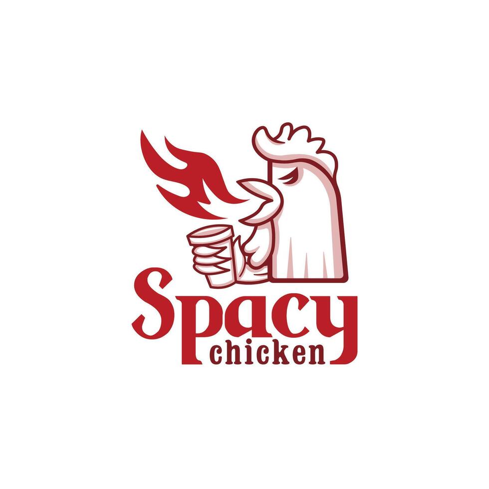 Spicy hot chicken creative vintage logo. concept illustration of a chicken carrying a drink vector