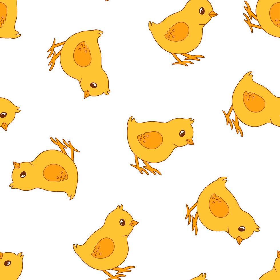 Cute chick seamless pattern. Easter yellow chickens on white background for wrapping paper, Easter decor, invitations. textile. vector