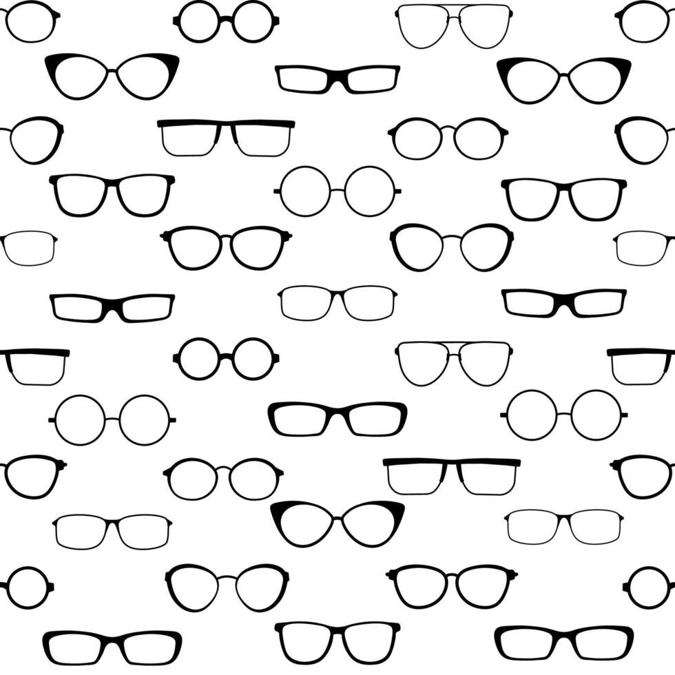 Vector Seamless pattern with glasses. Stylish frame, eyeglasses optical eyesight different shapes, frames and fashion rims.