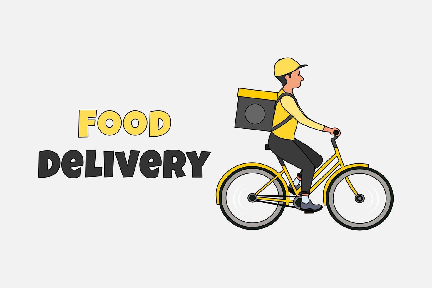 Food courier man riding a bicycle with parcel box on the back. Food delivery boy. Vector illustration.