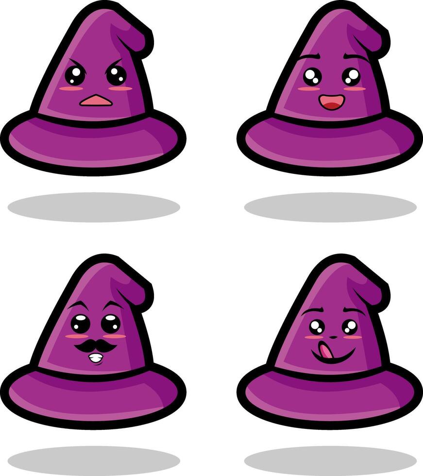 Collection of cute emoticon emoji. Doodle cartoon vector