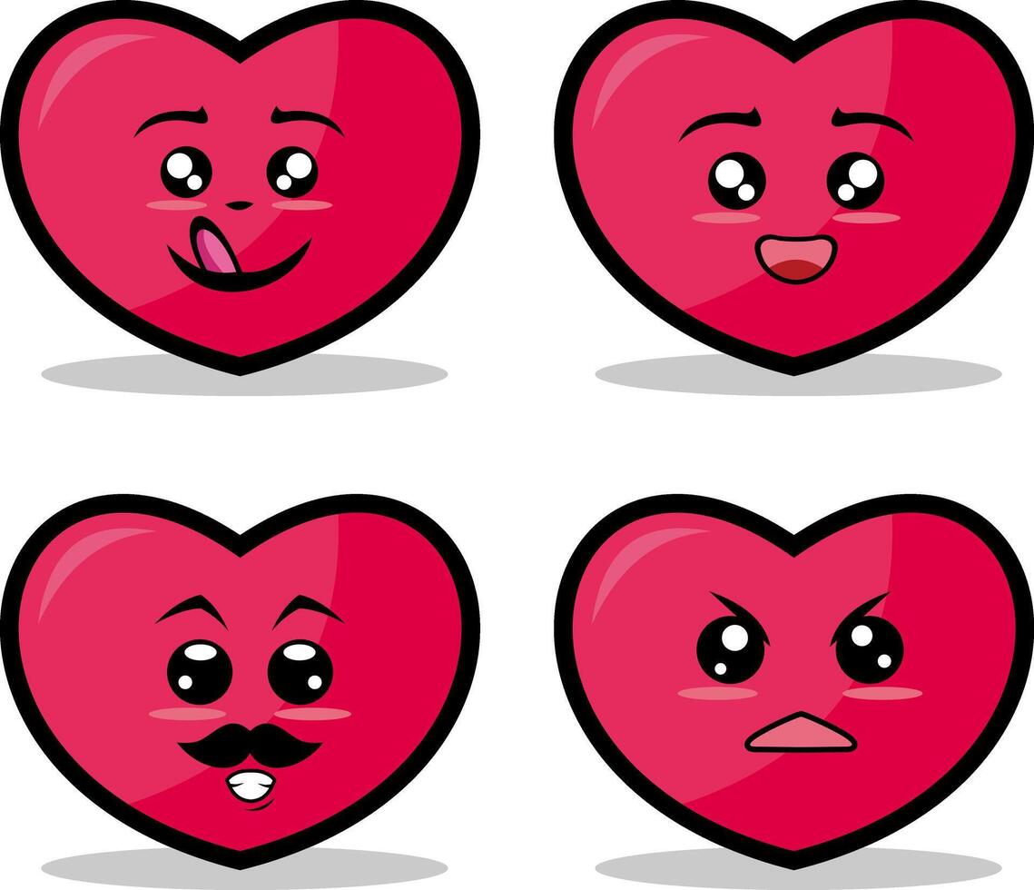 Collection of cute emoticon emoji. Doodle cartoon vector