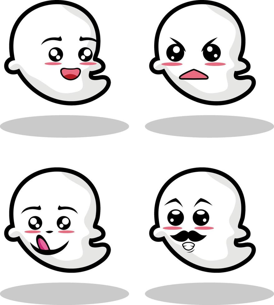 Collection of cute emoticon emoji. Doodle cartoon vector