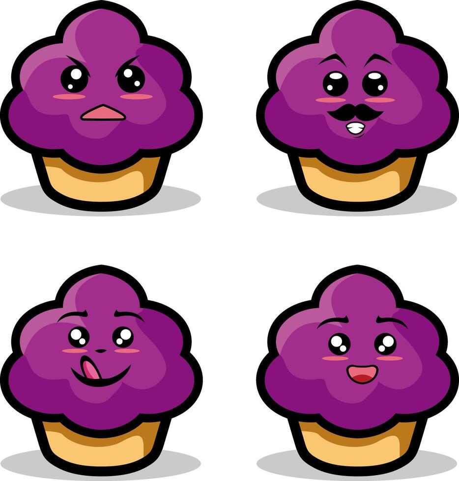 Collection of cute emoticon emoji. Doodle cartoon vector