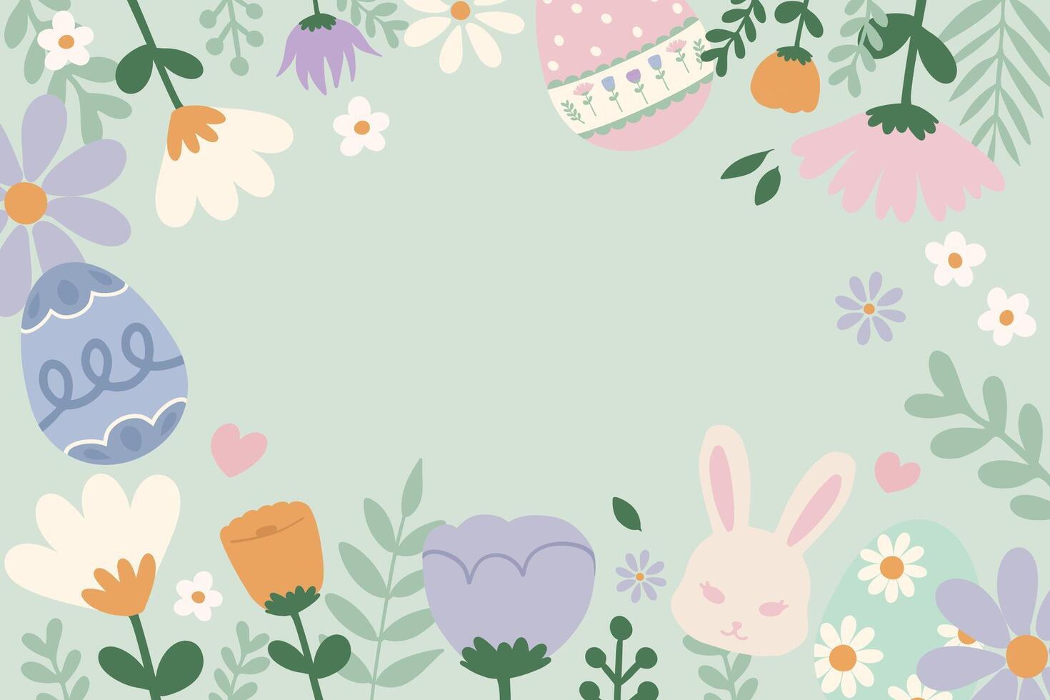 minimal flat vector Easter illustration rectangle frame background with space for text. Creative layout of Easter elements for banner, template, social media, advertisement concept usage