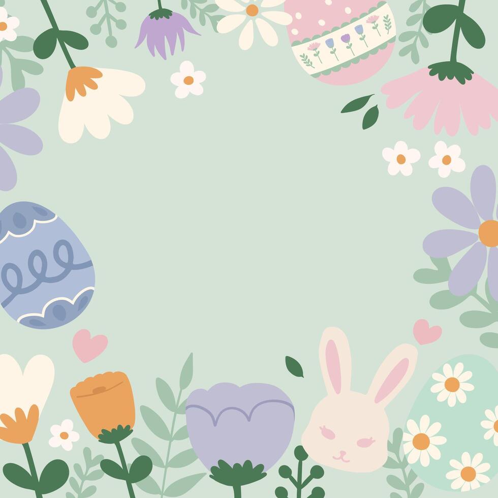 minimal flat vector Easter illustration square frame background with space for text. Creative layout of Easter elements for banner, template, social media, advertisement concept usage