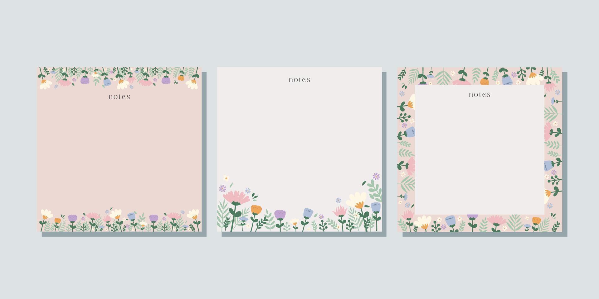 Spring memo notes concept print template. Pastel flat illustration. For spring letter, scrapbooking, invitation, greeting card. A4 format vector