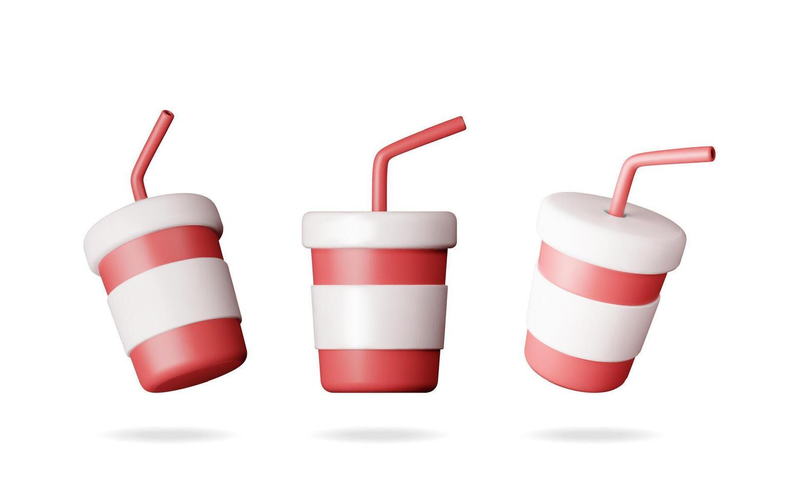 3d Realistic Red Disposable Cup with Straw vector