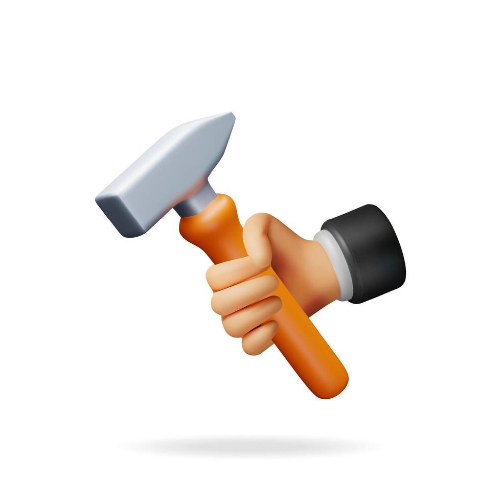 3d Hammer Tool in Hand Isolated vector