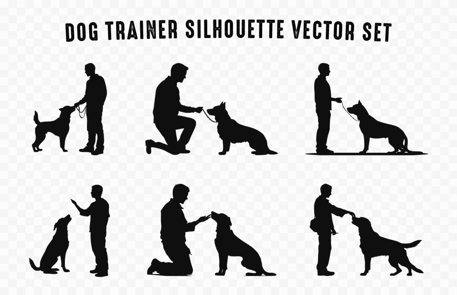 Dog Trainer Silhouettes Black Vector Set, A Man training a dog Silhouette Bundle