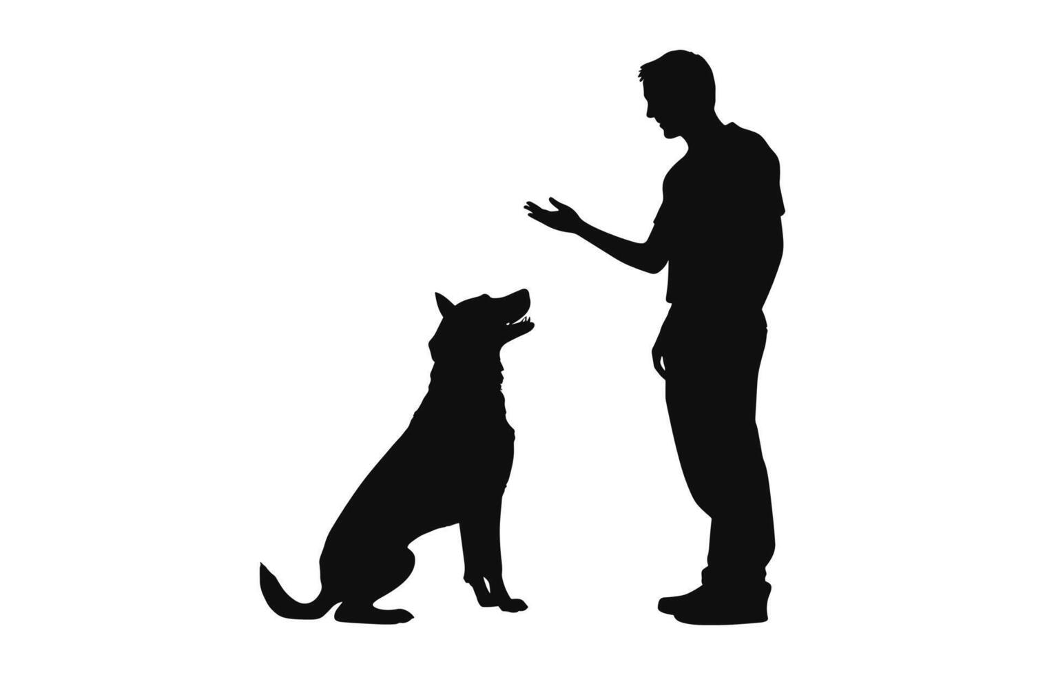 A Man training a dog Silhouette vector free