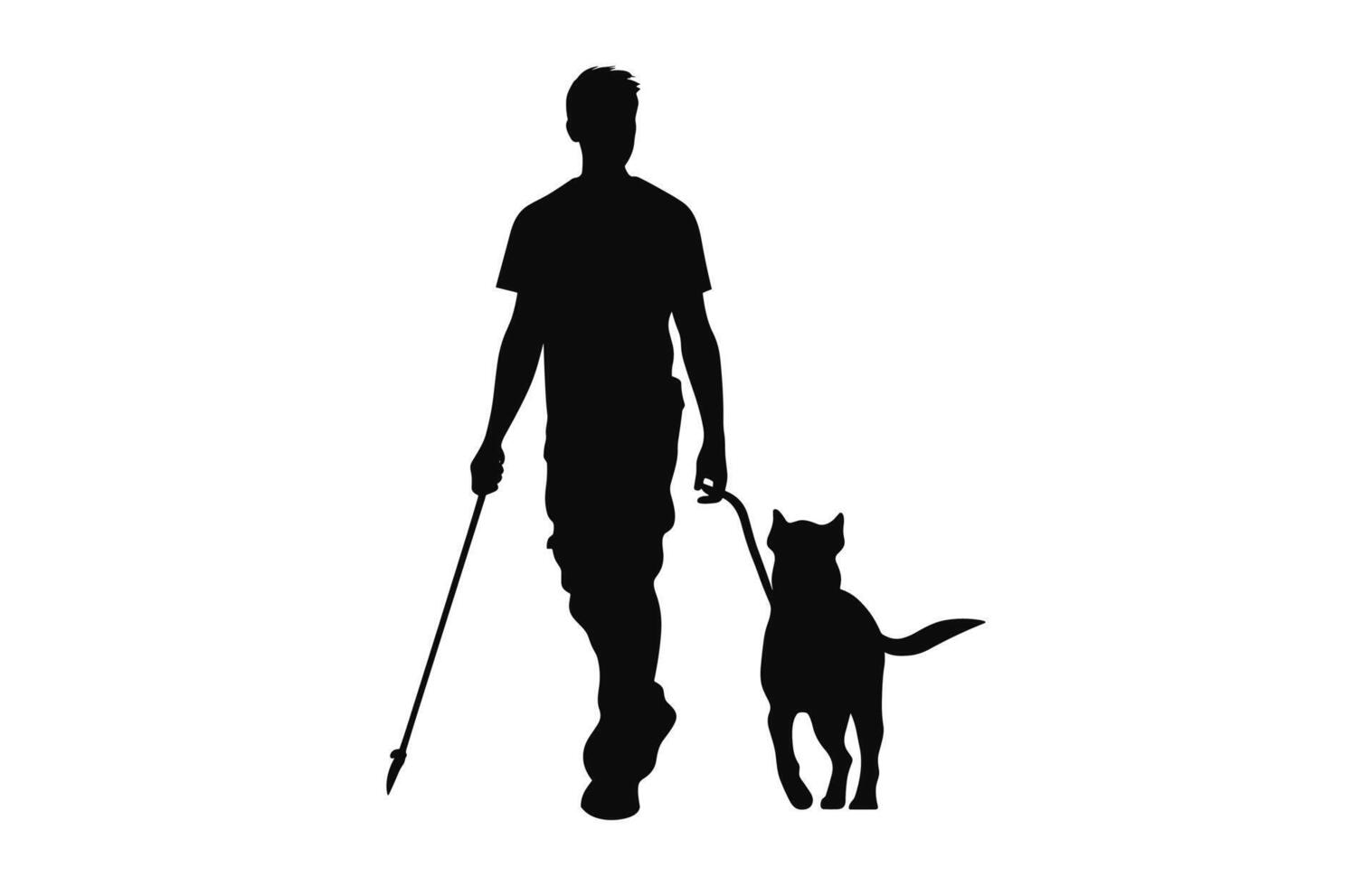 hombres caminando con perro negro silueta vector aislado en un blanco antecedentes