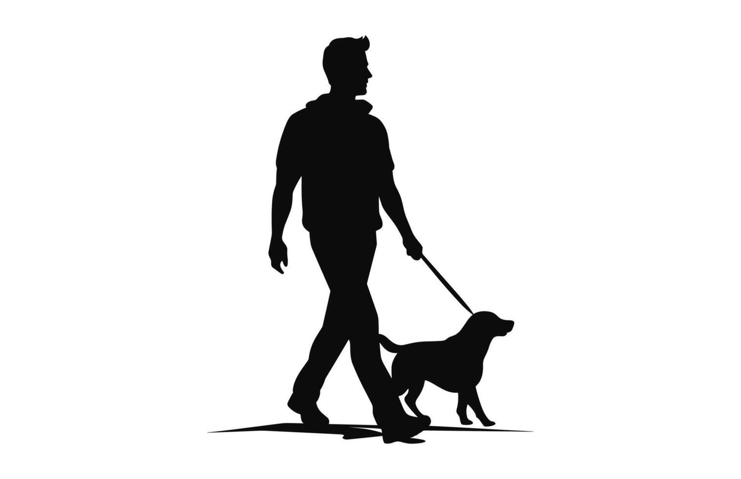 hombres caminando con perro negro silueta vector aislado en un blanco antecedentes